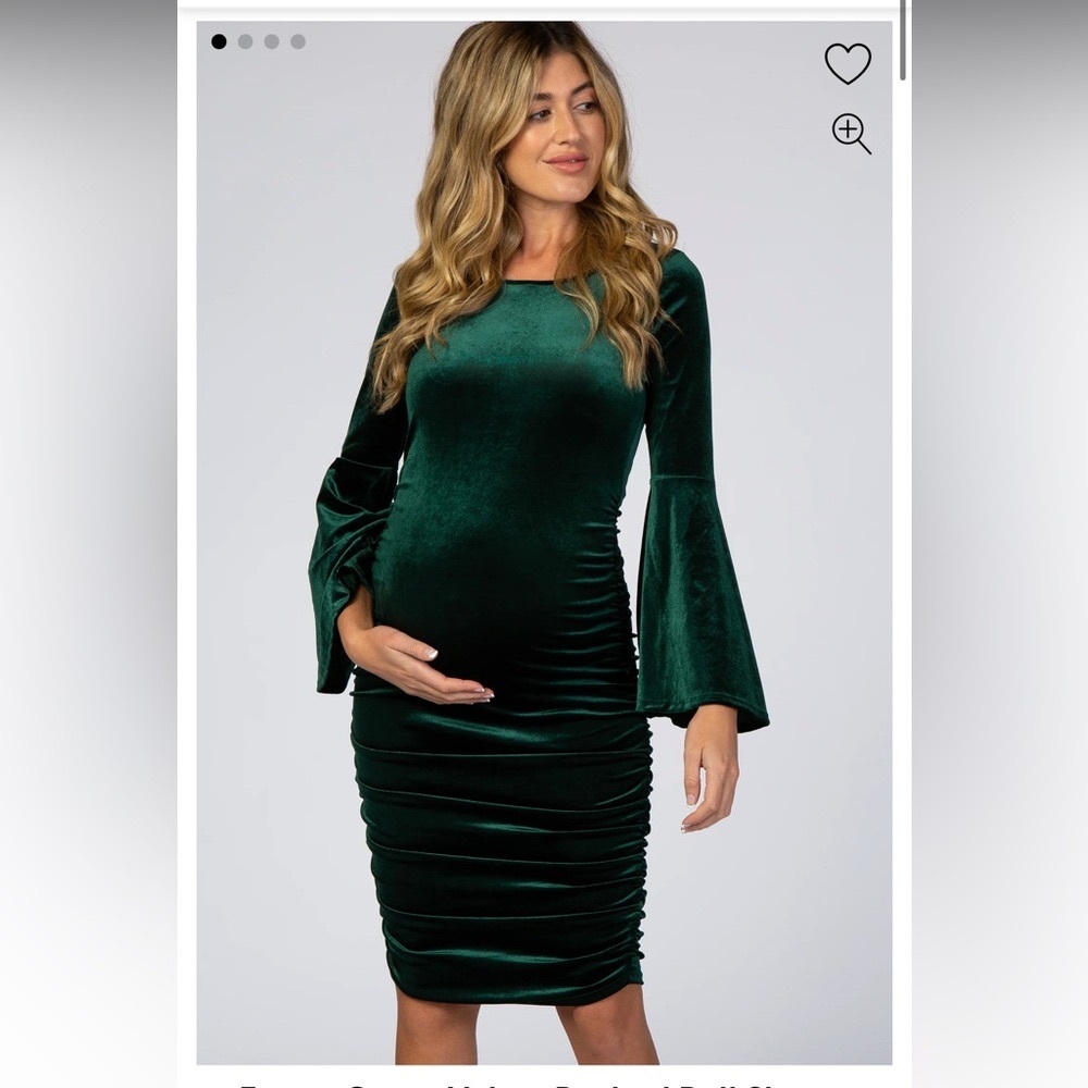 Pinkblush Maternity Green Velvet Midi Dress